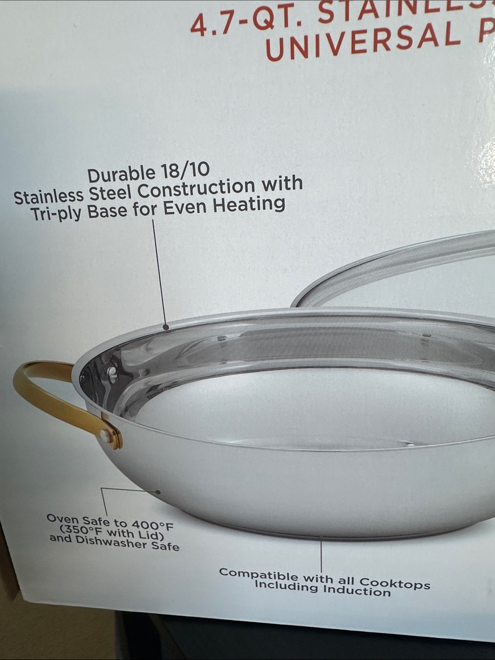 Wolfgang Puck 4.7-Qt Stainless Steel Universal Pan with Gold Handles - Picture 4 of 4